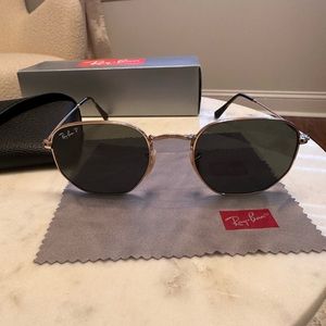 Ray-ban Hexagonal Polarized Sunglasses Green Lenses Size 51